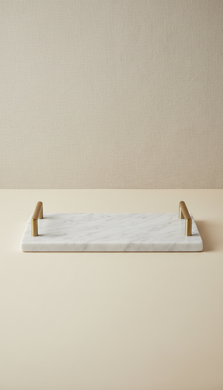 Marble Serving Tray Brushed Metal Handles